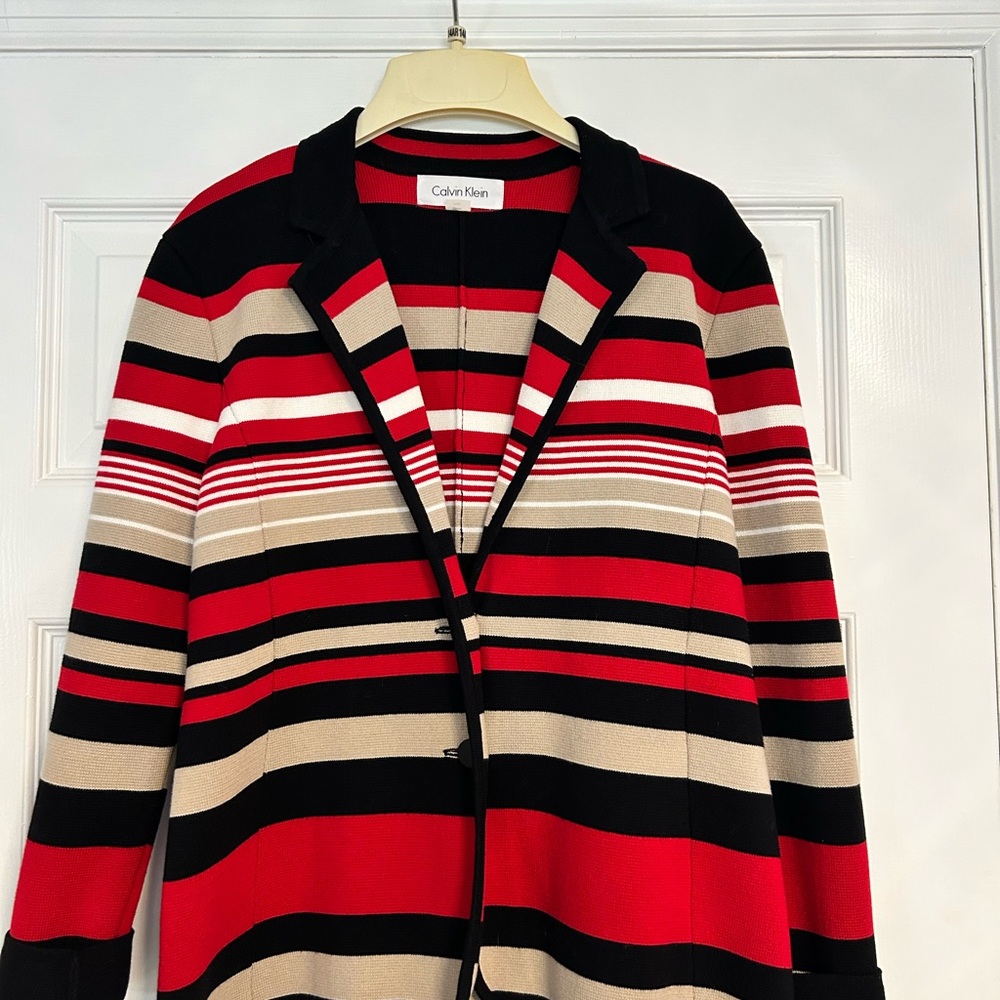 Calvin Klein Red and Black Blazer with Striking Stripes